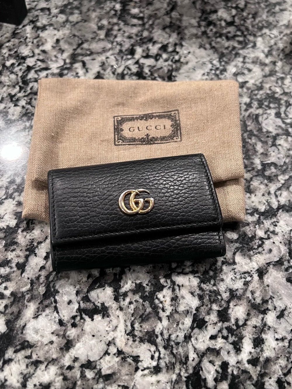 Gucci Black Leather GG Marmont Key Pouch with Gold Hardware